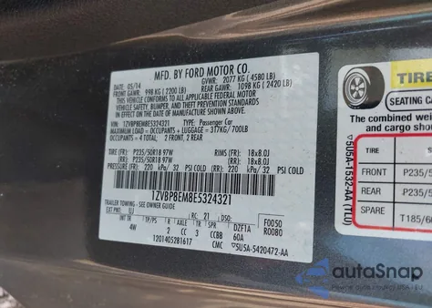 2014 Ford Mustang V6 Premium z USA, uszkodzony, nr VIN 1ZVBP8EM8E5324321